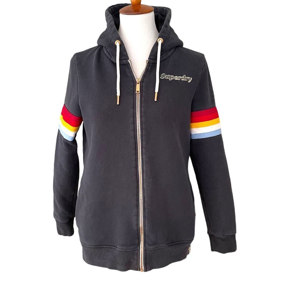 SUPERDRY Dark Navy Long Sleeve Regular Fit Drawstring Full Zip Hoodie Size 4
